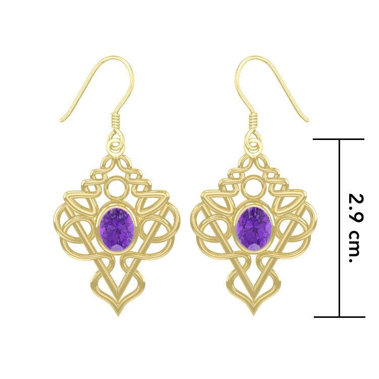 True Celtic pride ~ Sterling Solid Gold Jewelry Scottish Thistle Hook Earrings with a Sparkling Gemstone GTE593 - Jewelry
