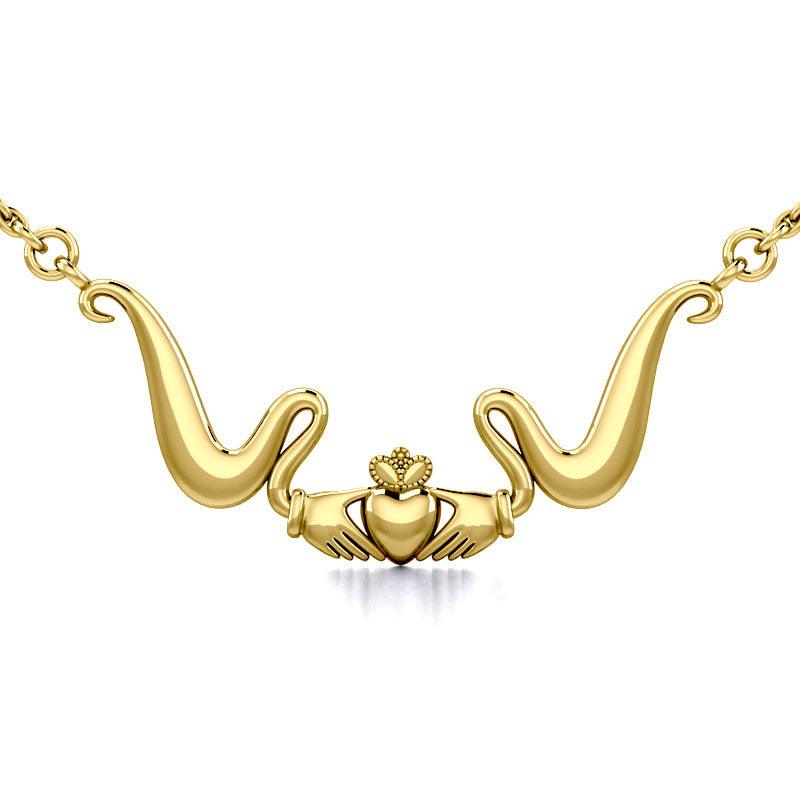 Modern Claddagh Solid Gold Necklace GTN057 - Jewelry
