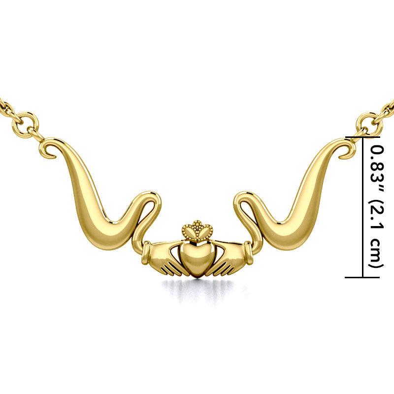 Modern Claddagh Solid Gold Necklace GTN057 - Jewelry