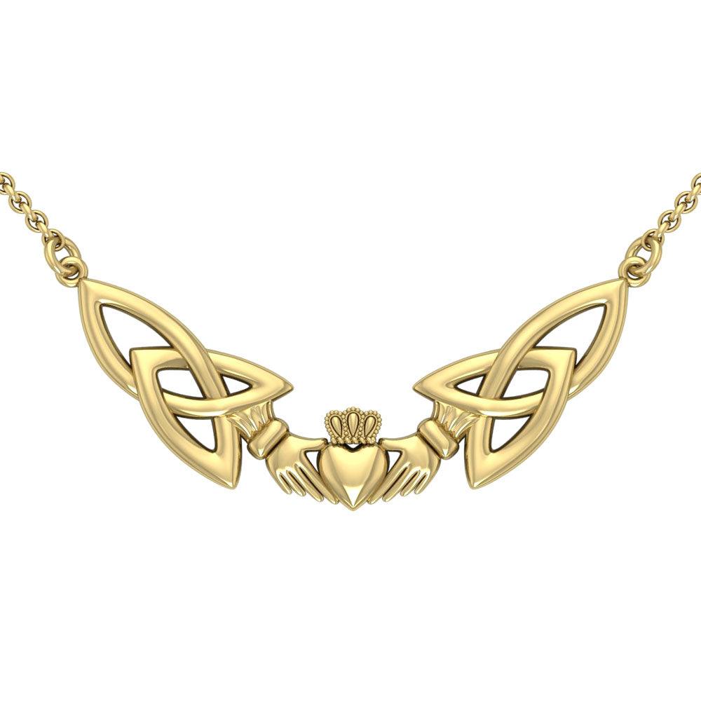 Trinity Knot Claddagh Solid Gold Necklace GTN093 - Jewelry