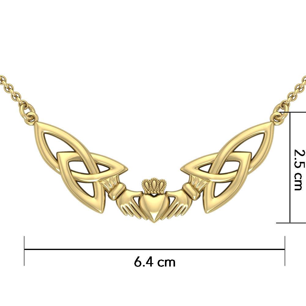 Trinity Knot Claddagh Solid Gold Necklace GTN093 - Jewelry