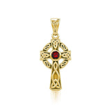 Celtic Knotwork Cross Solid Gold Pendant with Gem GTP1412