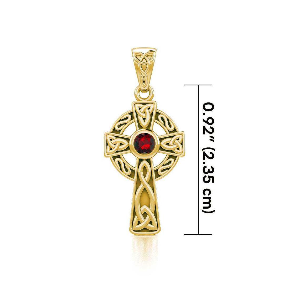 Celtic Knotwork Cross Solid Gold Pendant with Gem GTP1412 - Jewelry