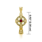 Celtic Knotwork Cross Solid Gold Pendant with Gem GTP1412 - Jewelry