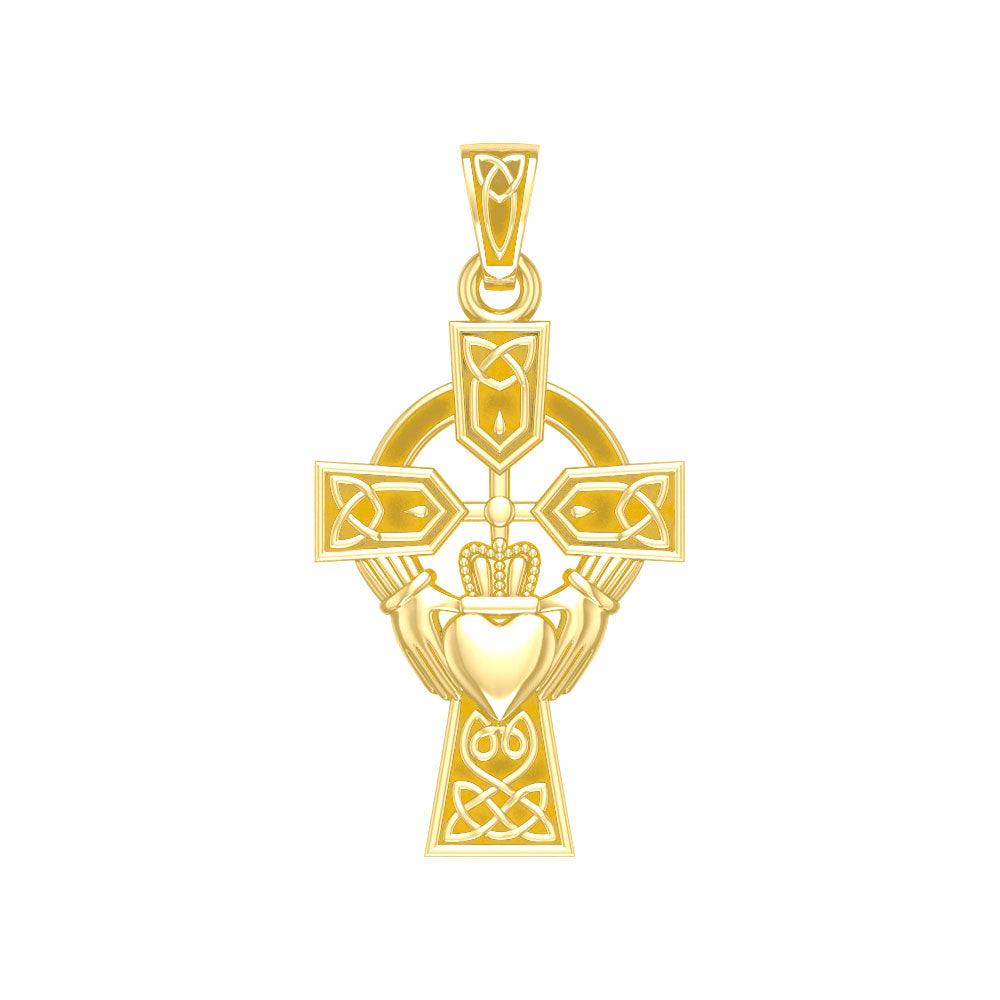 Celtic Cross and Irish Claddagh Solid Gold Pendant GTP1704 - Jewelry