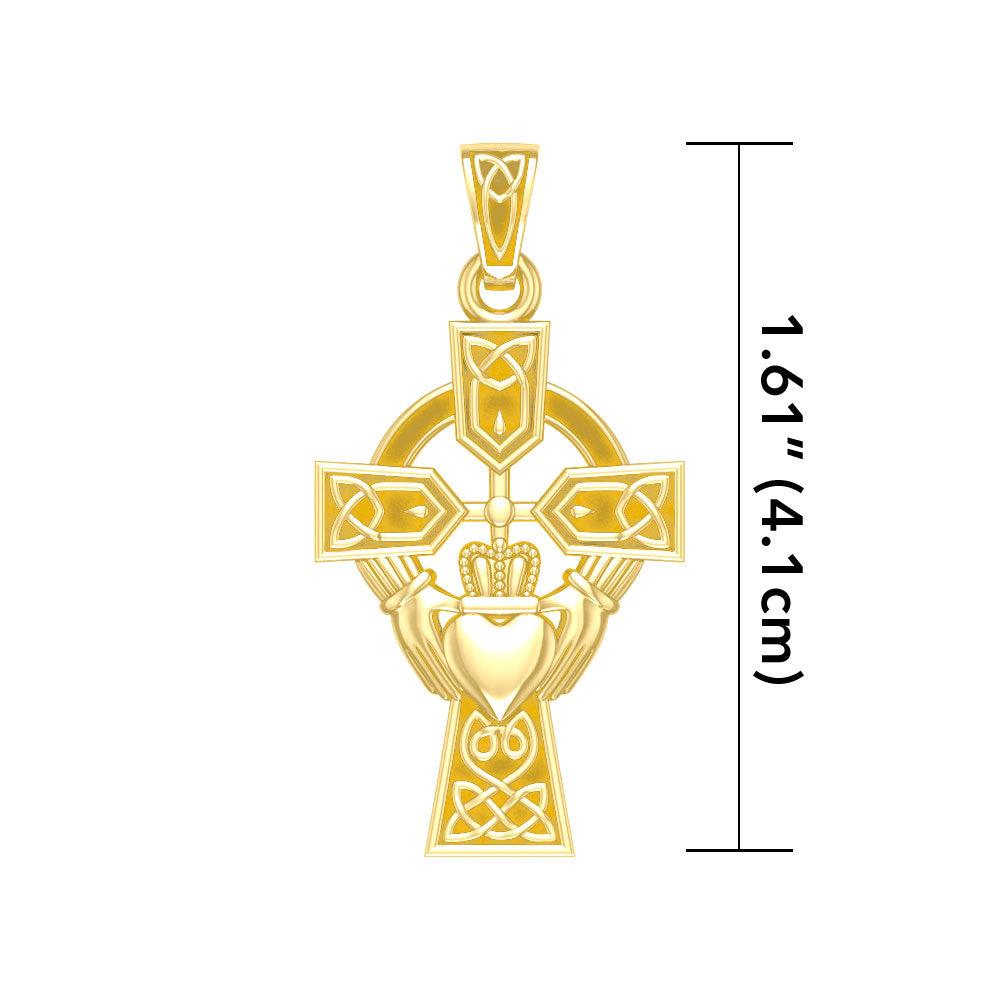 Celtic Cross and Irish Claddagh Solid Gold Pendant GTP1704 - Jewelry