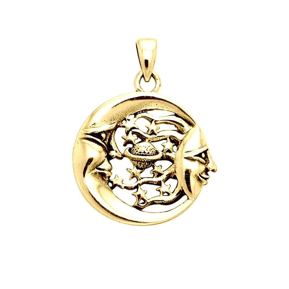 Moon Sun Stars And Planet 14K Yellow Gold Pendant GTP3137 - Jewelry