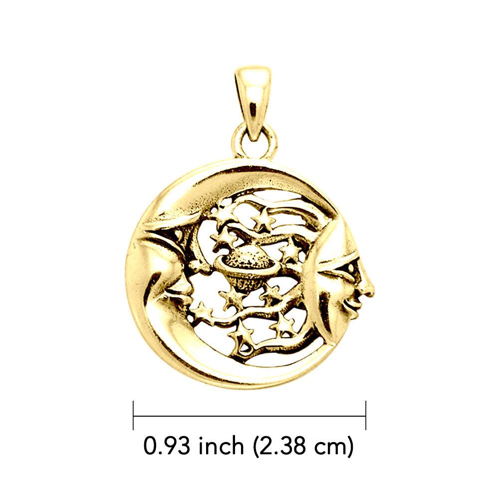 Moon Sun Stars And Planet 14K Yellow Gold Pendant GTP3137 - Jewelry