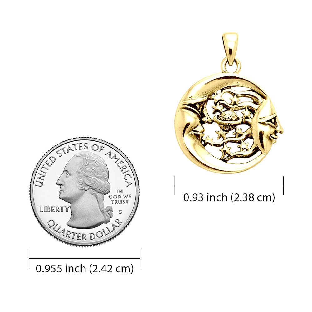 Moon Sun Stars And Planet 14K Yellow Gold Pendant GTP3137 - Jewelry