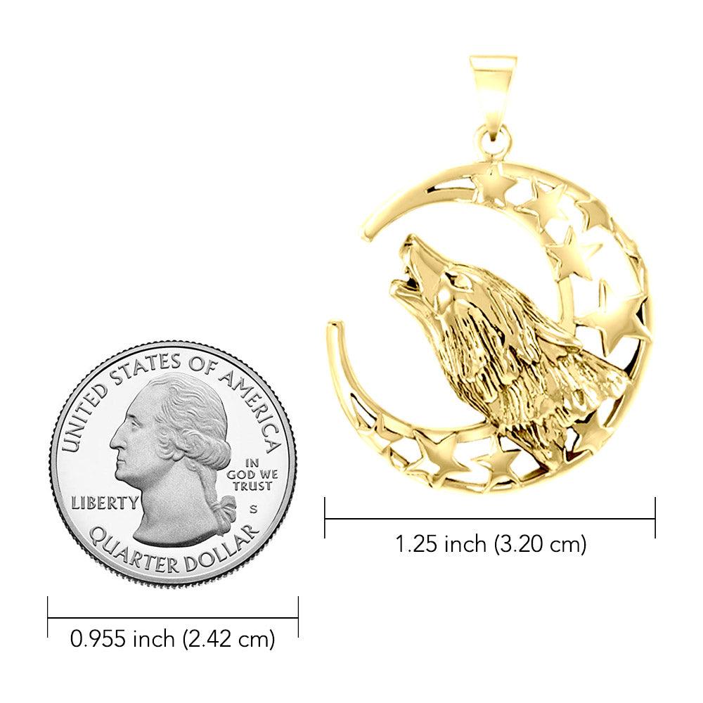 Baying wolf around the celestial beauty ~ 14K Yellow Gold Jewelry Pendant GTP831 - Jewelry