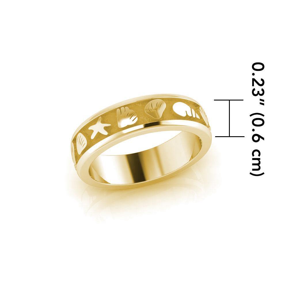 Starfish and Seashell Solid Gold Ring GTR246 - Jewelry