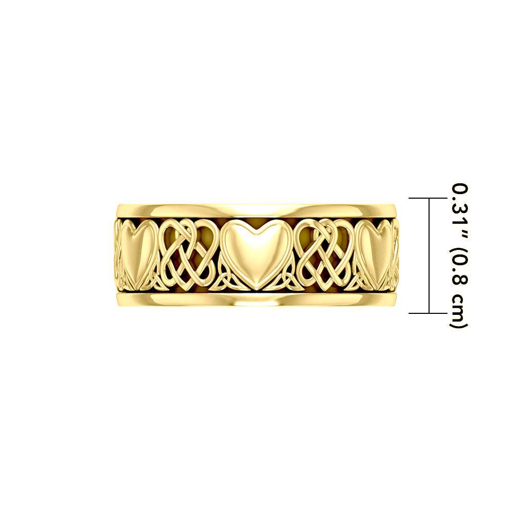 Celtic Knotwork 14K Yellow Gold Heart Spinner Ring GTR3644 - Jewelry