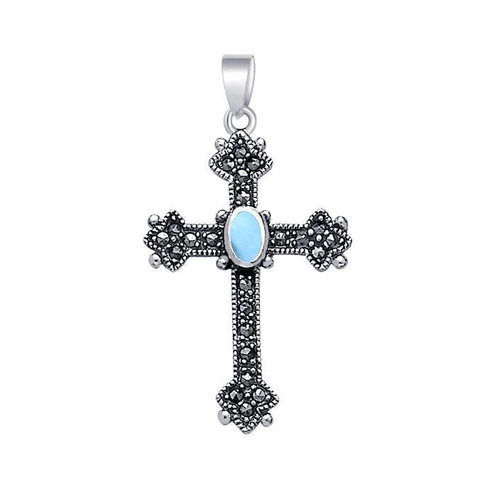 Medieval Cross Silver & Marcasite Pendant JP010 - Jewelry