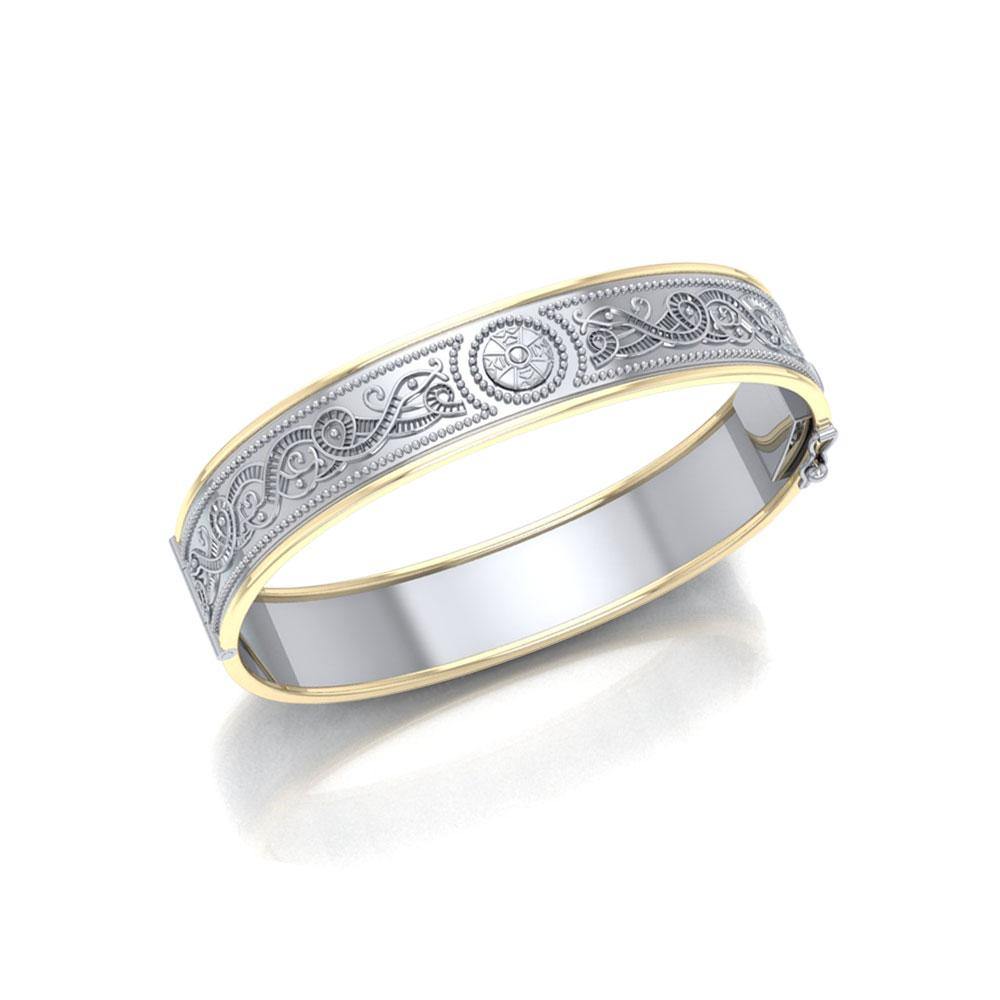 Small Silver and Gold Plate Border Celtic Bangle with open lock MBA211 - Jewelry