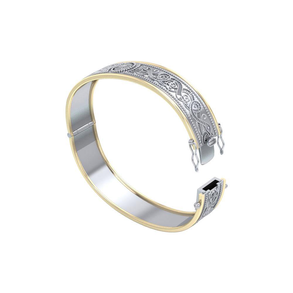 Small Silver and Gold Plate Border Celtic Bangle with open lock MBA211 - Jewelry
