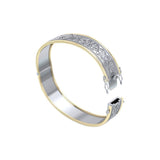 Small Silver and Gold Plate Border Celtic Bangle with open lock MBA211 - Jewelry