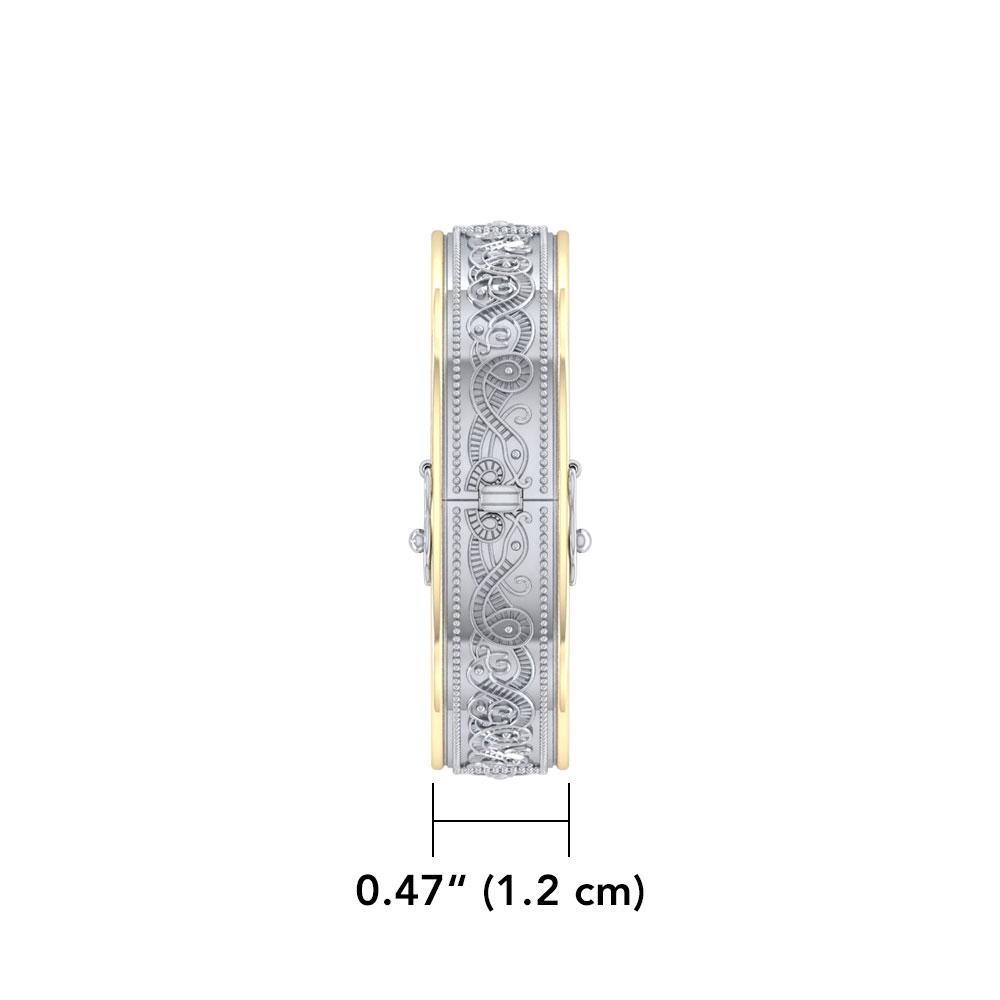 Small Silver and Gold Plate Border Celtic Bangle with open lock MBA211 - Jewelry