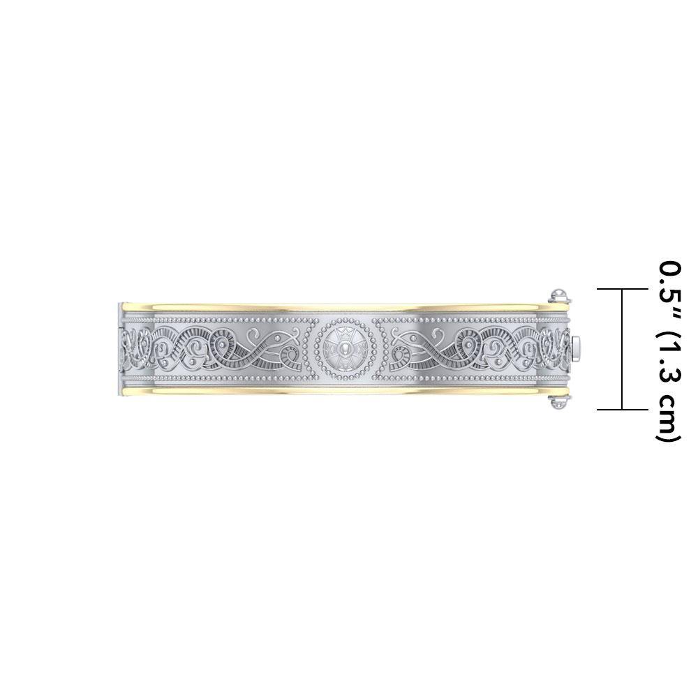Small Silver and Gold Plate Border Celtic Bangle with open lock MBA211 - Jewelry