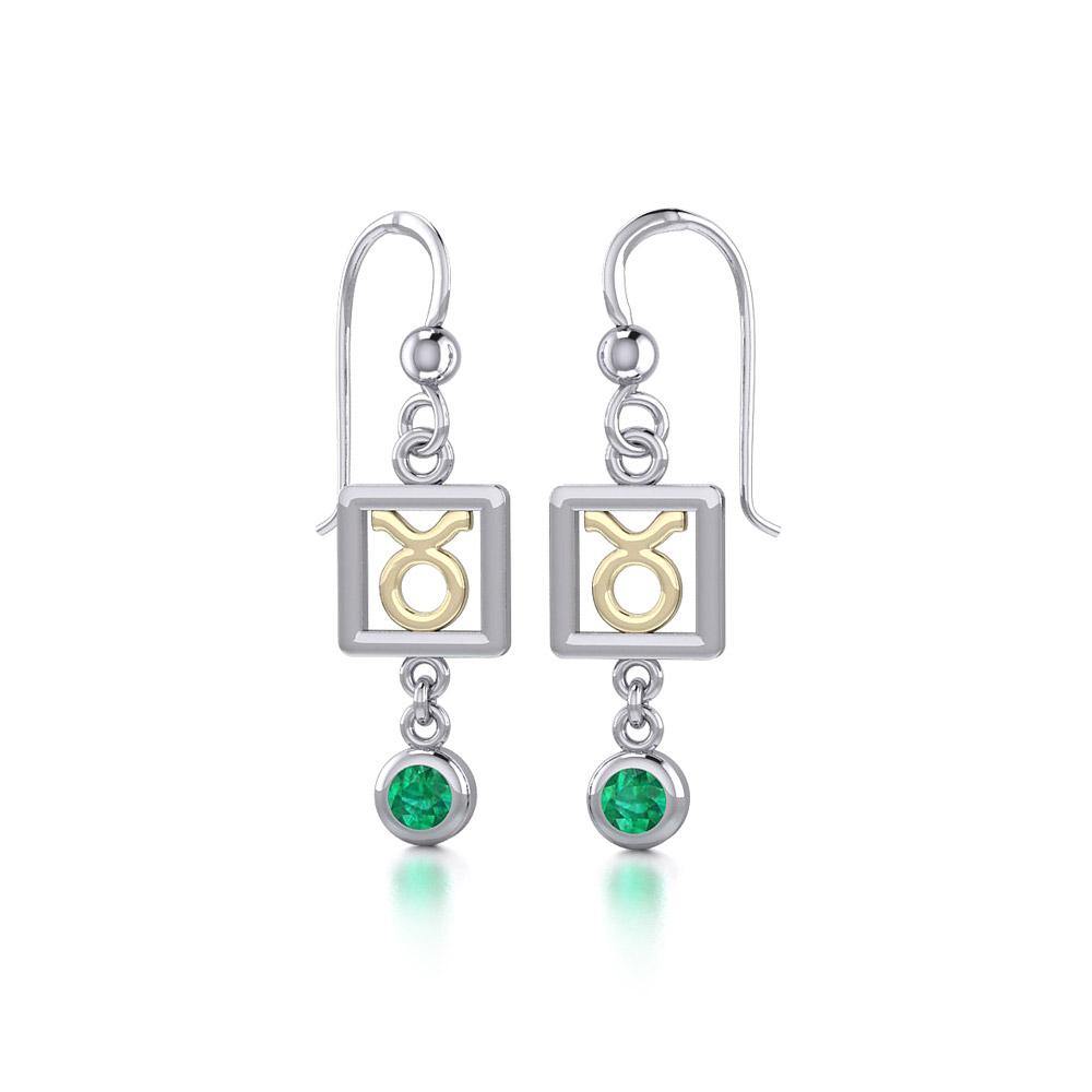 Taurus Zodiac Sign Silver and Gold Earrings Jewelry with Emerald MER1770 - Jewelry