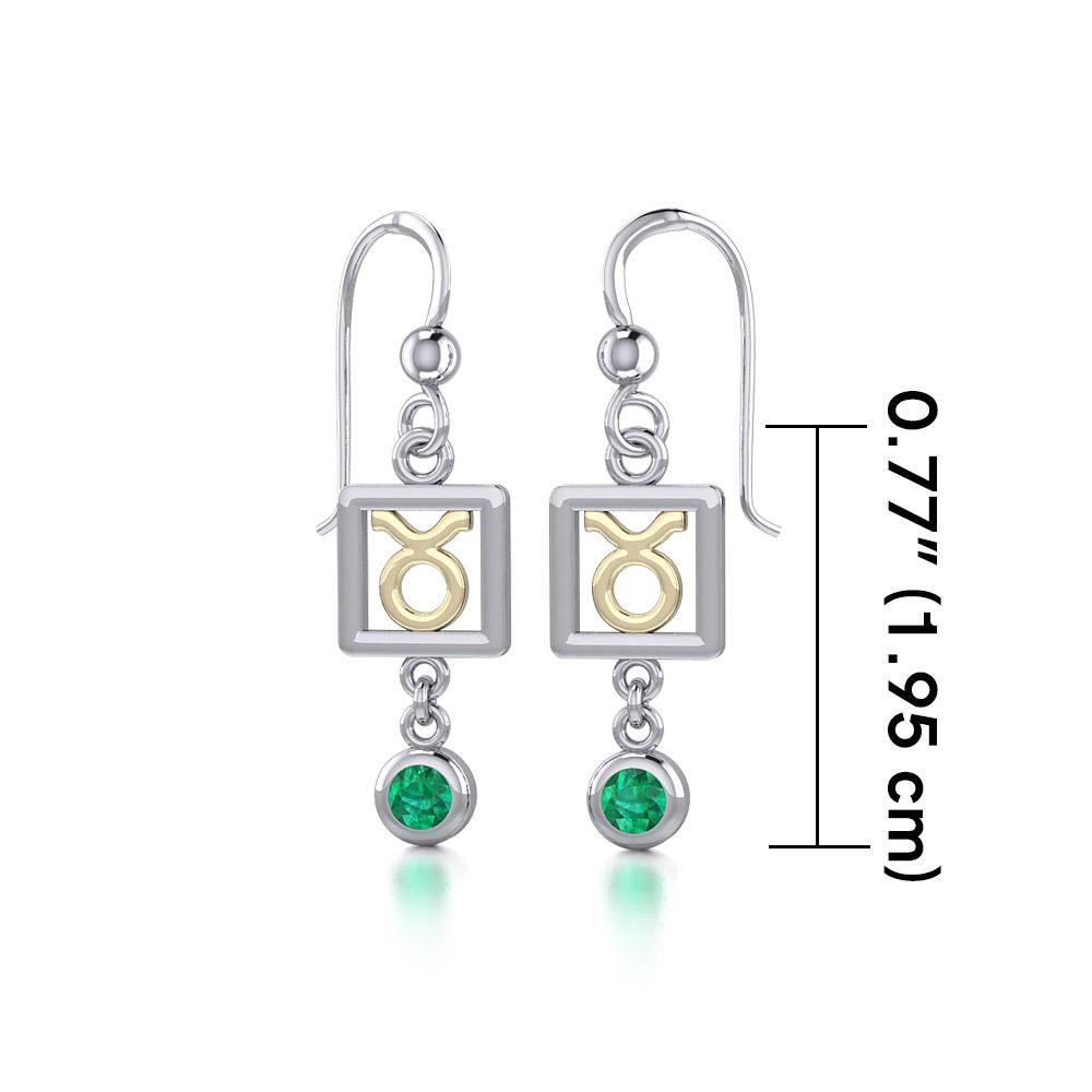 Taurus Zodiac Sign Silver and Gold Earrings Jewelry with Emerald MER1770 - Jewelry