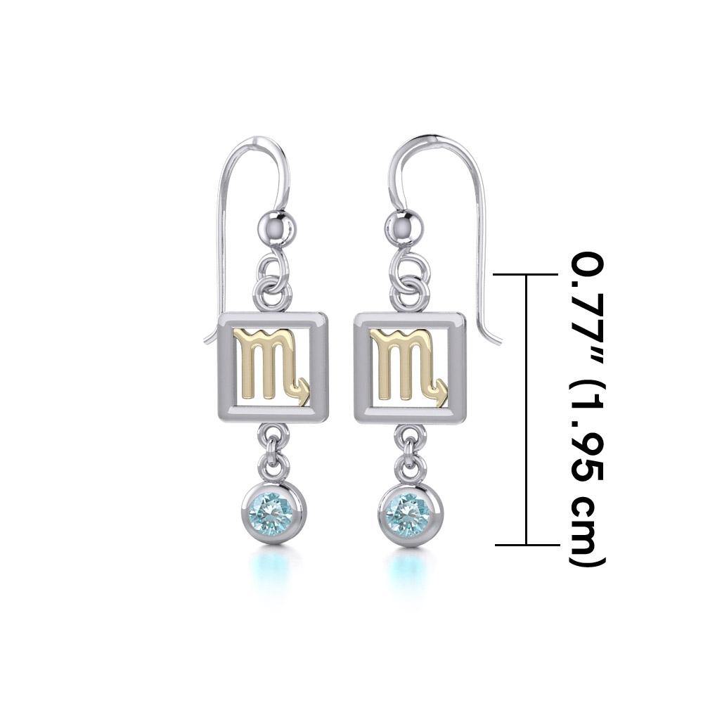 Scorpio Zodiac Sign Silver and Gold Earrings Jewelry with Blue Topaz MER1776 - Jewelry
