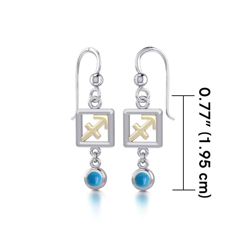 Sagittarius Zodiac Sign Silver and Gold Earrings Jewelry with Turquoise MER1777 - Jewelry