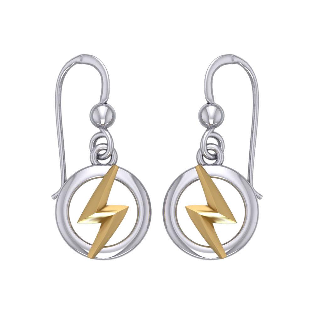 Zeus God Lightning Bolt Silver and Gold Earrings MER1965 - Jewelry