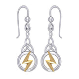 Zeus God Lightning Bolt with Celtic Trinity Knot Silver and Gold Earrings MER1966
