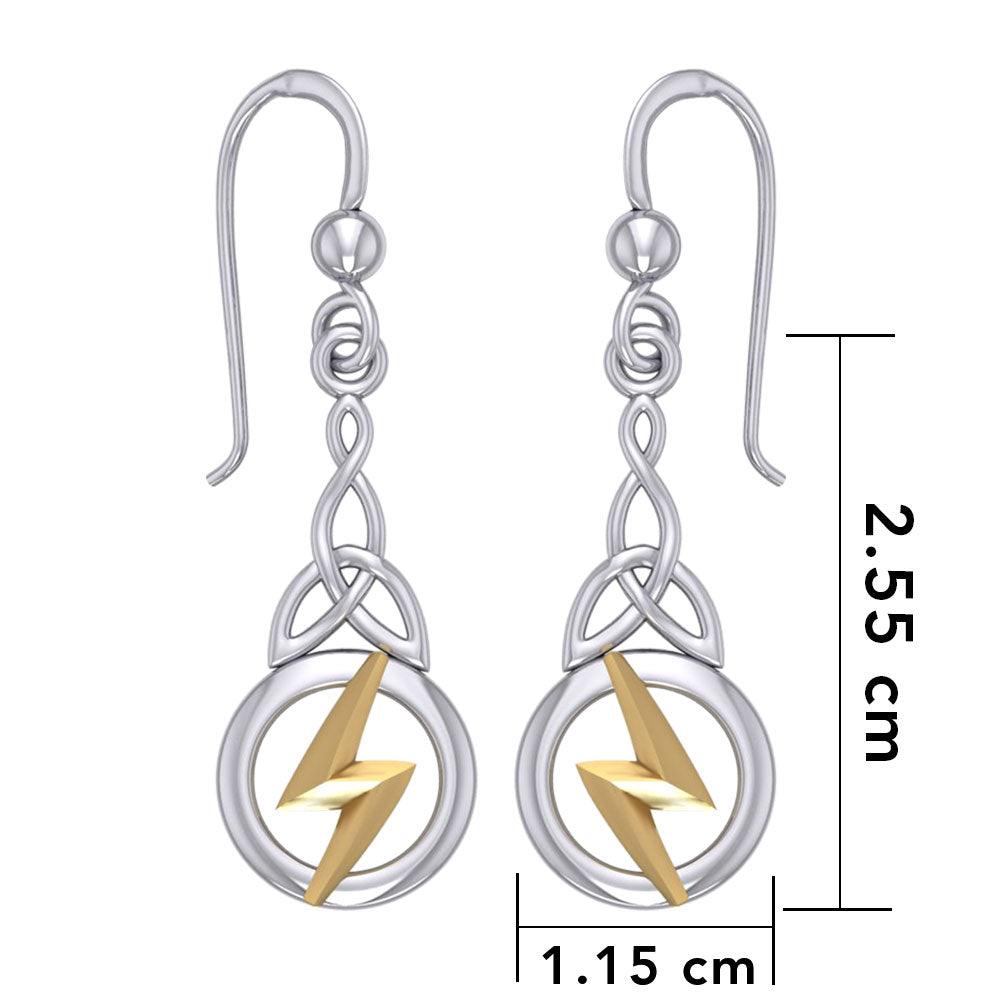 Zeus God Lightning Bolt with Celtic Trinity Knot Silver and Gold Earrings MER1966 - Jewelry