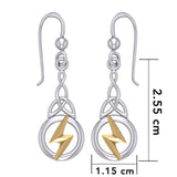 Zeus God Lightning Bolt with Celtic Trinity Knot Silver and Gold Earrings MER1966 - Jewelry