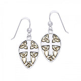 Celtic Knot Cross Shield Gold Accent Silver Earrings MER471