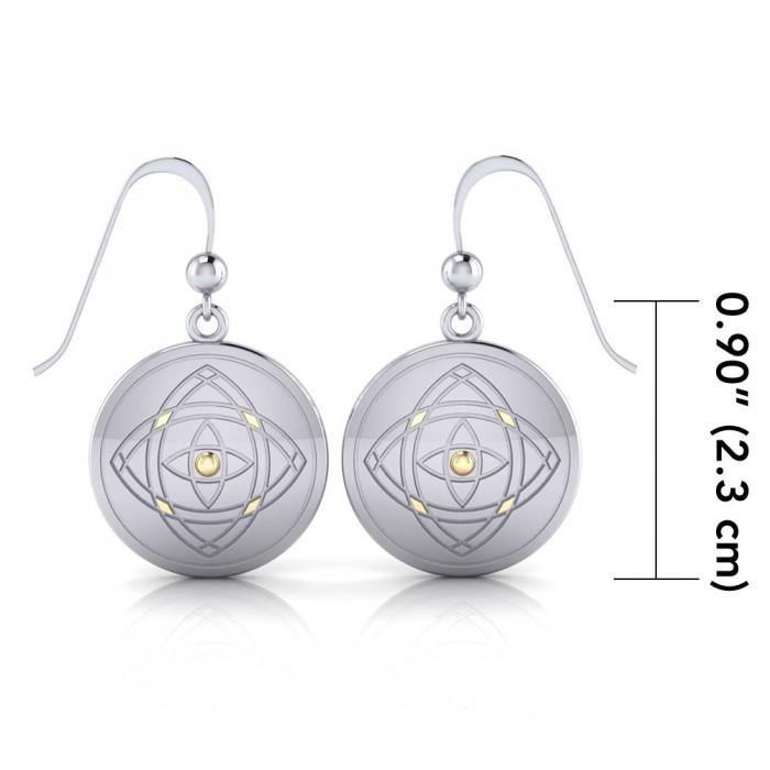 Be Focused, a life philosophy ~ Sterling Silver Jewelry Earrings Mandala with 14k gold accent MER563 - Jewelry