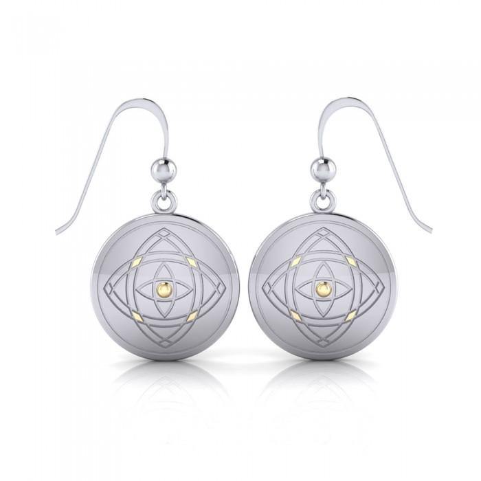 Be Focused, a life philosophy ~ Sterling Silver Jewelry Earrings Mandala with 14k gold accent MER563 - Jewelry