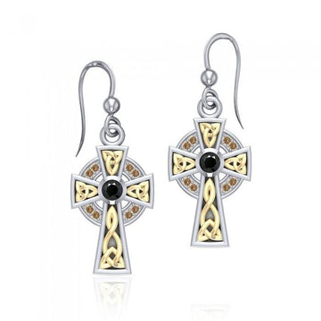 An honorable symbol of faith ~ Sterling Silver Jewelry Celtic Cross Hook Earrings with 18k Gold accent MER701 - Jewelry