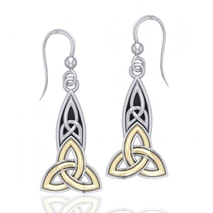 The truth in the Holy Trinity ~ Celtic Knotwork Trinity Dangle Earrings Sterling Silver with 18k Gold accent MER707 - Jewelry