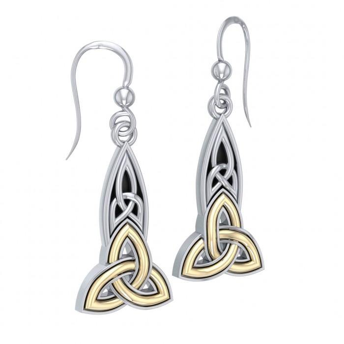 The truth in the Holy Trinity ~ Celtic Knotwork Trinity Dangle Earrings Sterling Silver with 18k Gold accent MER707 - Jewelry