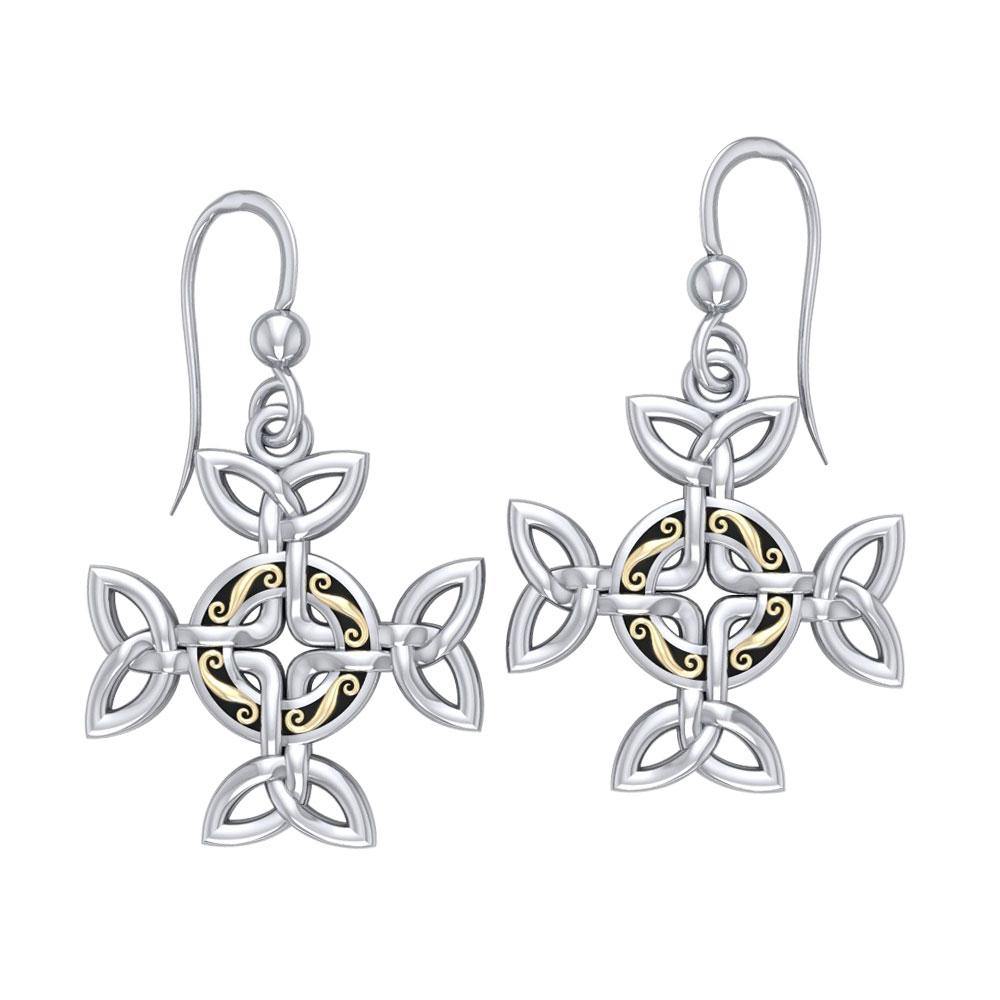 Celtic Knotwork Cross Silver with 18k Gold accent Earrings MER710 - Jewelry