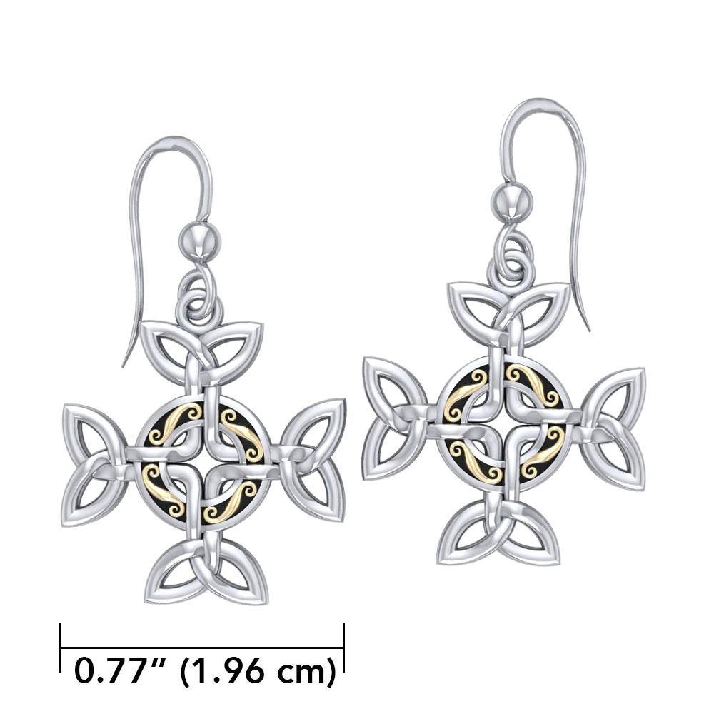 Celtic Knotwork Cross Silver with 18k Gold accent Earrings MER710 - Jewelry