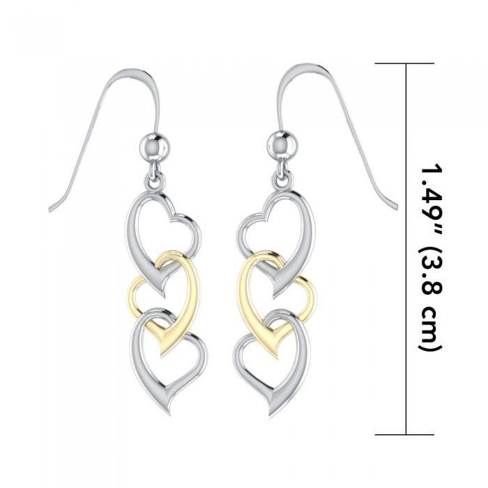 Triple Heart Silver and 14K Gold accents Earrings MER966 - Jewelry