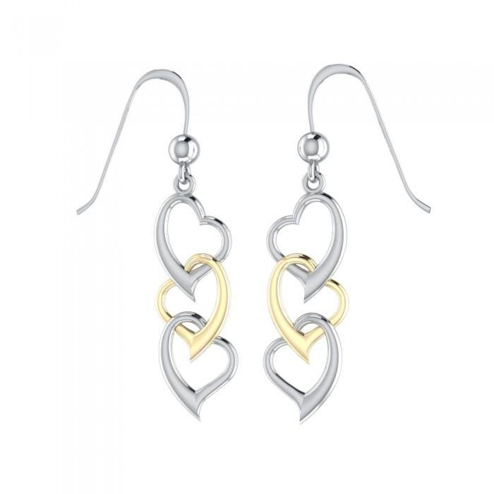 Triple Heart Silver and 14K Gold accents Earrings MER966 - Jewelry