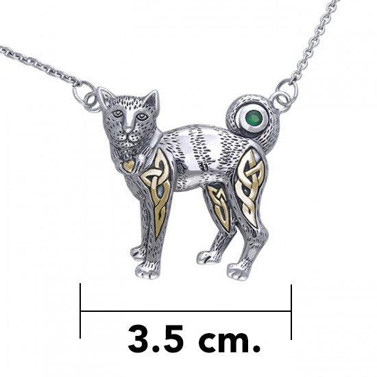 Celtic Cat Silver and Gold Accent Necklace MNC047 - Jewelry