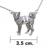 Celtic Cat Silver and Gold Accent Necklace MNC047 - Jewelry
