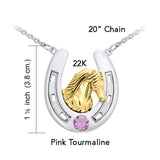 Friesian Horse in Horseshoe Silver and 22K Gold Plate Necklace MNC124 - Jewelry