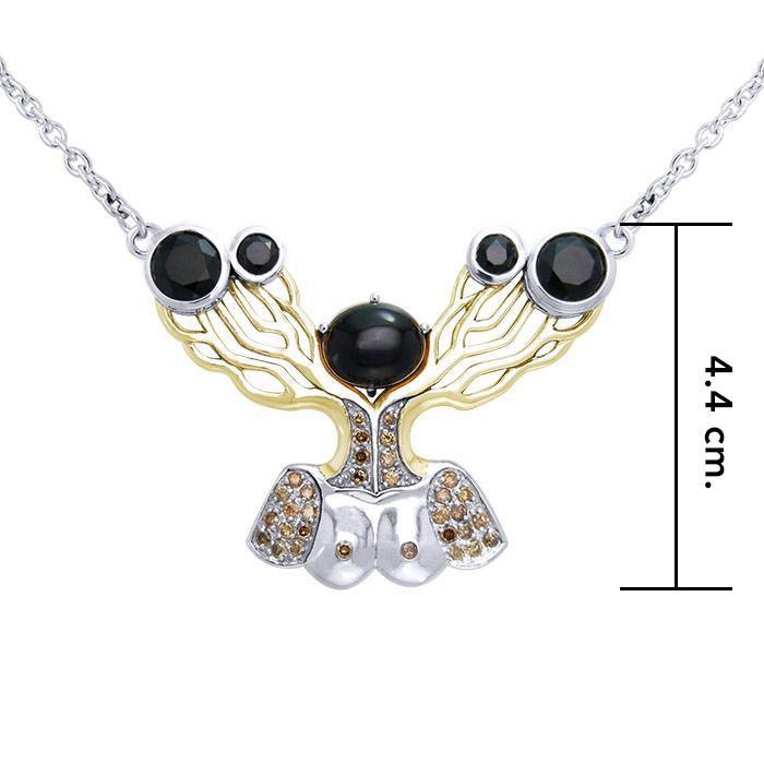 An impressive reminder of Dali’s art ~ fine Sterling Silver Necklace in 18k Gold overlay accented with Diamonds and Black Spinel MNC137 - Jewelry