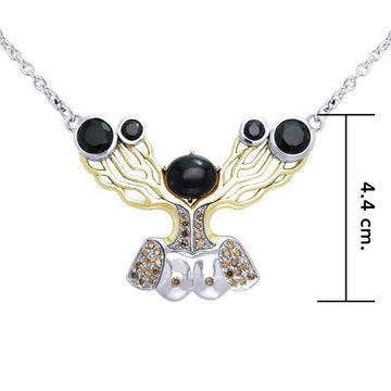 An impressive reminder of Dali’s art ~ fine Sterling Silver Necklace in 18k Gold overlay accented with Diamonds and Black Spinel MNC137 - Jewelry