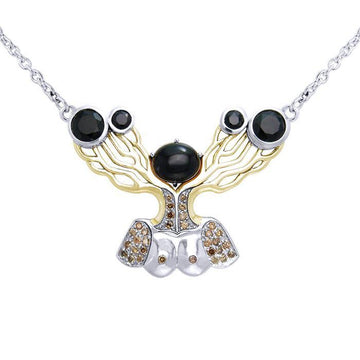 An impressive reminder of Dali’s art ~ fine Sterling Silver Necklace in 18k Gold overlay accented with Diamonds and Black Spinel MNC137 - Jewelry