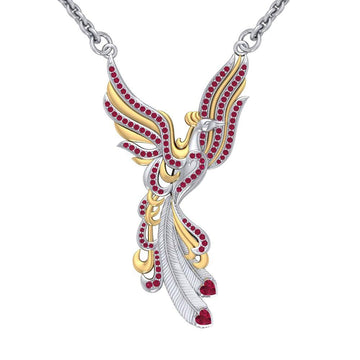 Mythical Phoenix arise! ~ Sterling Silver Jewelry Necklace with 14k Gold and Gemstone Accents MNC221 - Jewelry