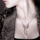 Mythical Phoenix arise! ~ Sterling Silver Jewelry Necklace with 14k Gold and Gemstone Accents MNC221 - Jewelry