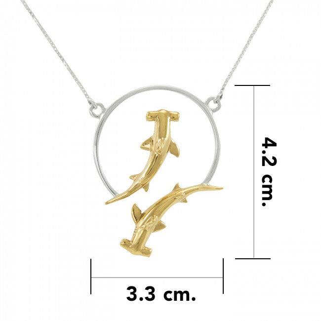 Double Hammerhead Shark Sterling Silver and Gold Accent Necklace MNC434P - Jewelry