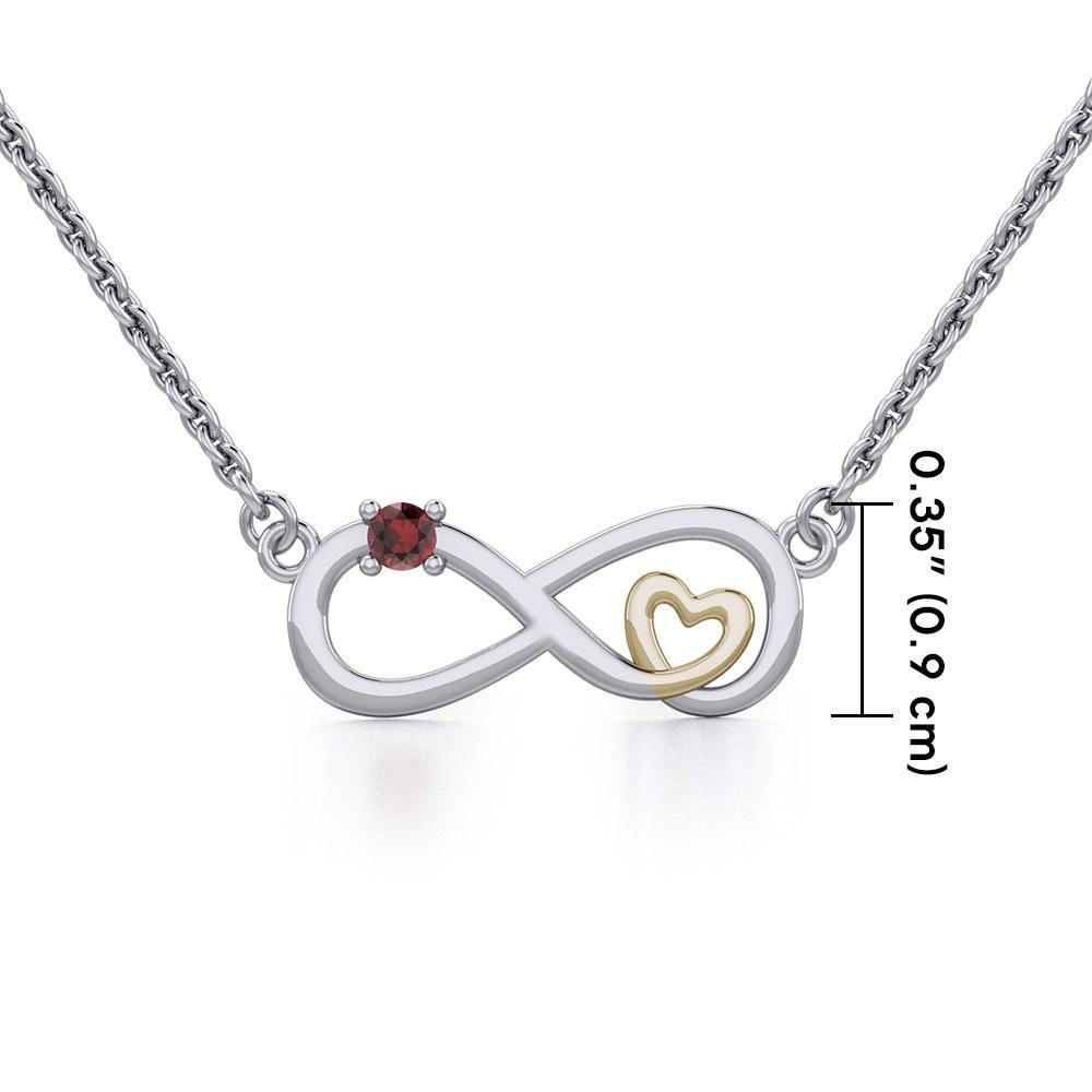 Infinity Heart Silver and Gold Necklace with Gemstone MNC485 - Jewelry